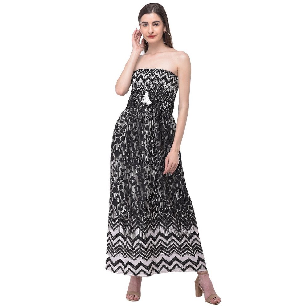 Abstract Print Black Polyester Tube Dress for Women